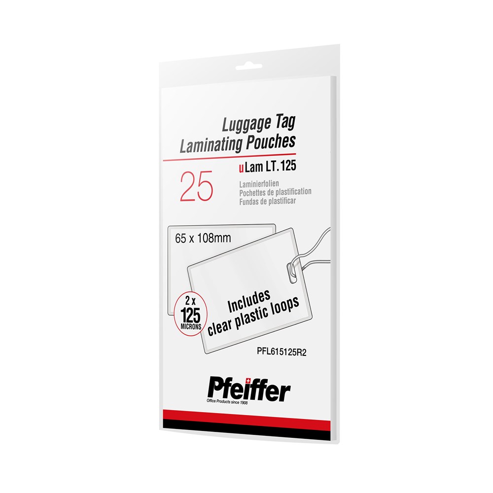 5mil Luggage Tag & Loops Laminating Pouches 25pcs | Pfeiffer Packshot